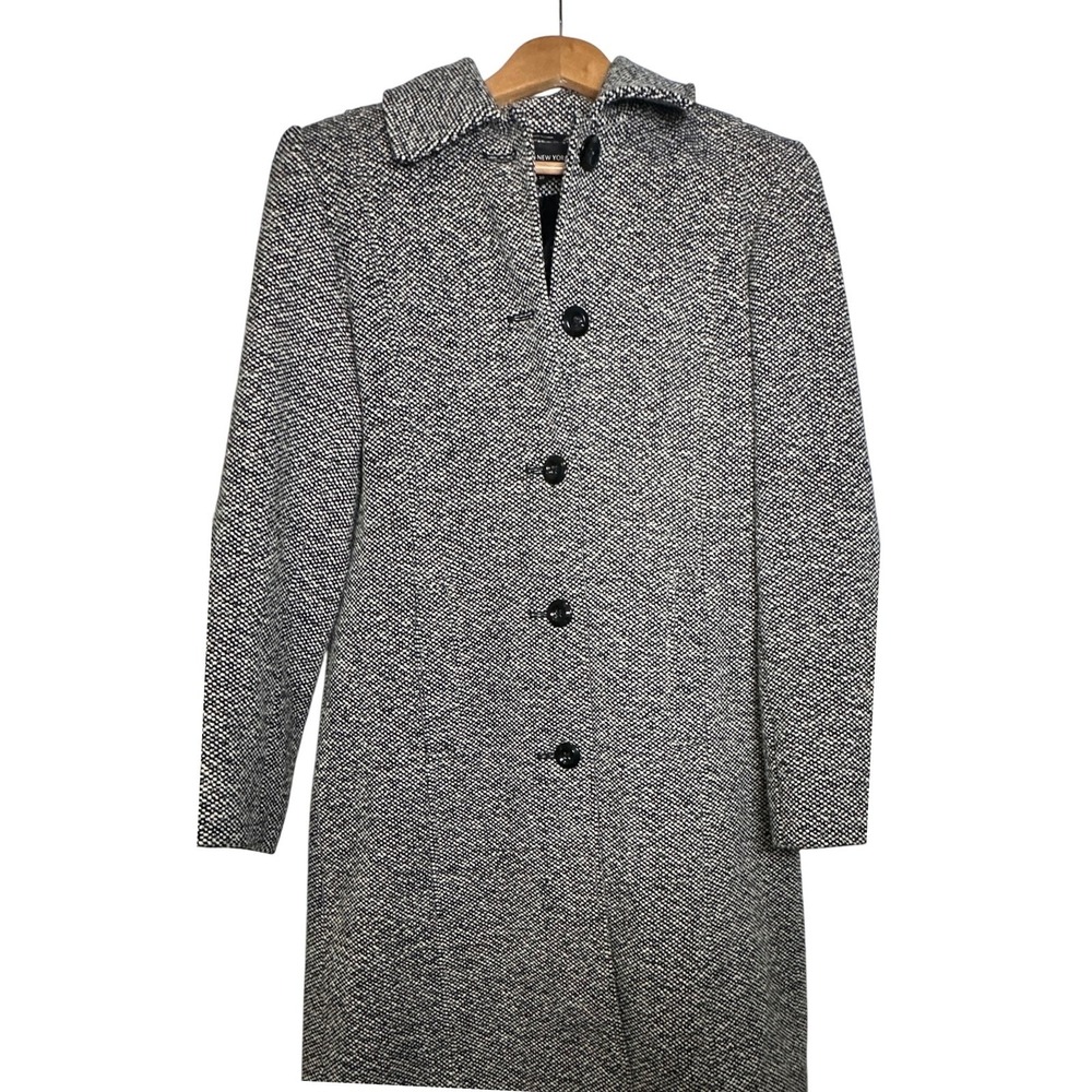 VTG JONES NEW YORK Womens Black White Tweed Wool Blend Button Front Coat Size 10